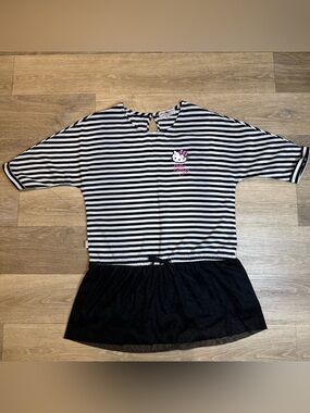 Vintage Hello Kitty Black & White Striped Top with Red Logo